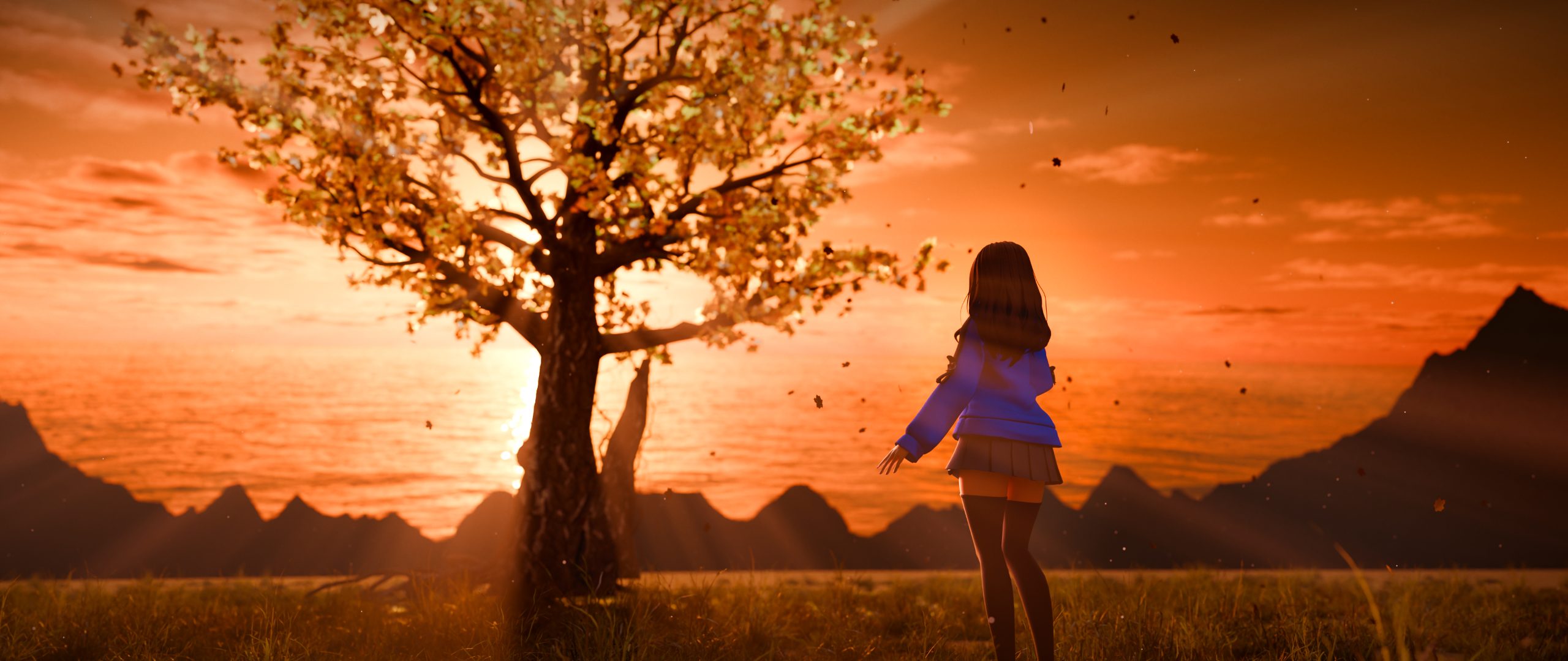 a warm golden-hour field, an oak tree, a figure with an open hand