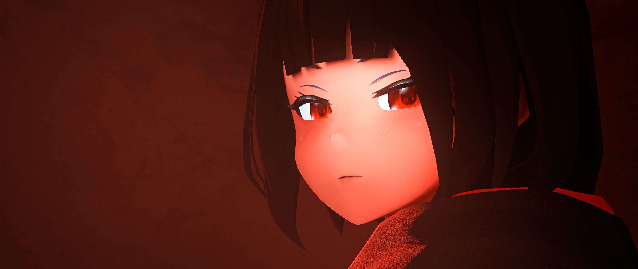 kuro, close, lit red, looking back