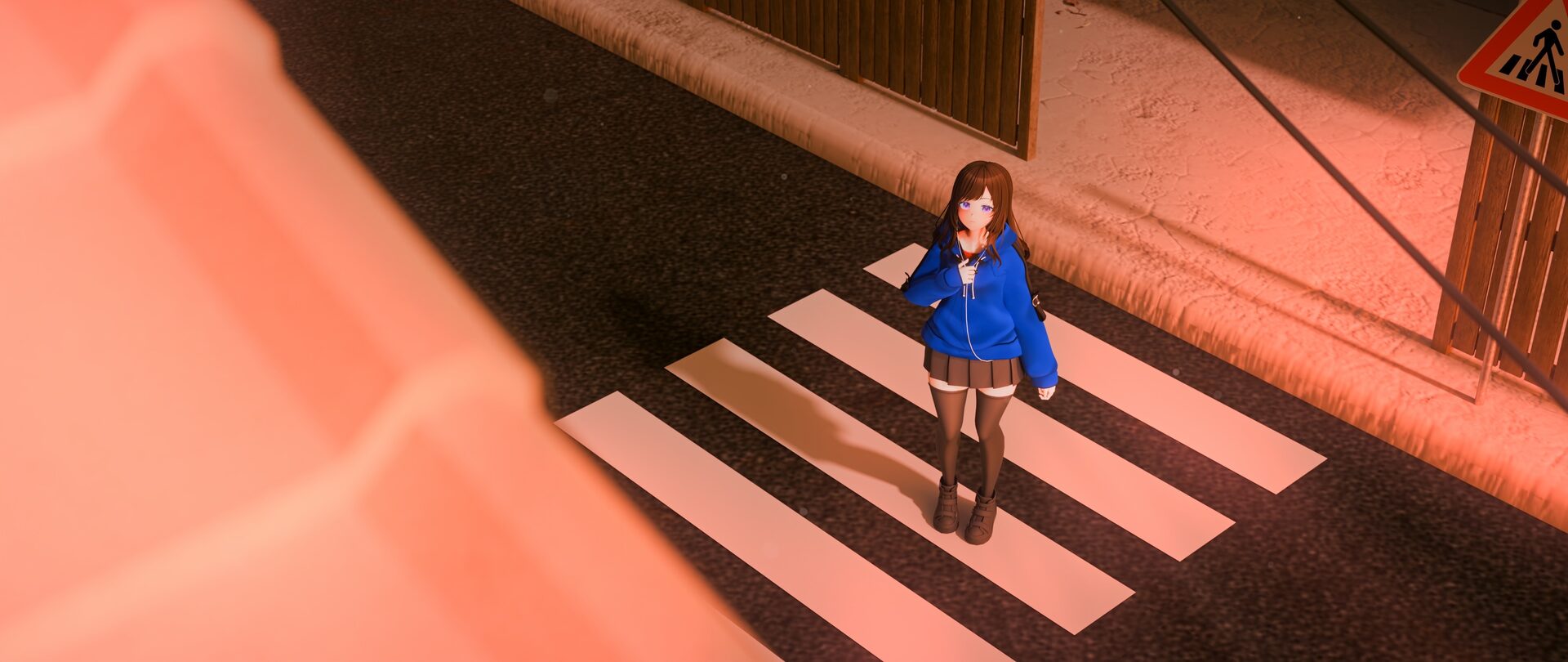 found myself: a figure on a zebra crossing at dusk